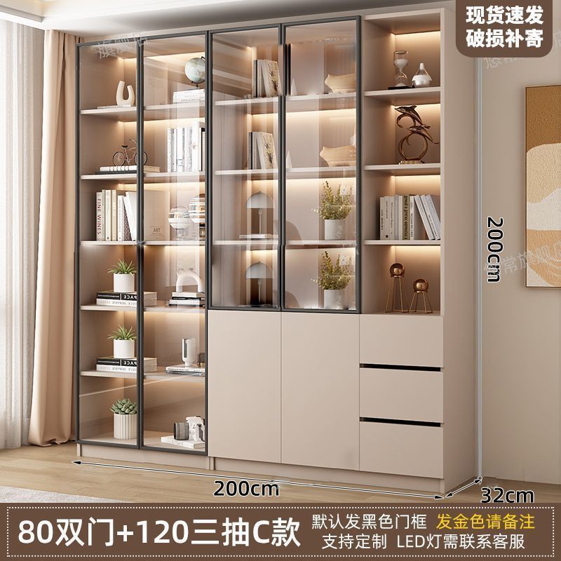 新中式书柜一门到顶加高客厅带玻璃门展示储物柜家用书房门墙书架|undefined