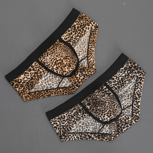 Internet celebrity factory launches new men's low-waist briefs for adults, sexy leopard print cross-border European and American small boxer briefs