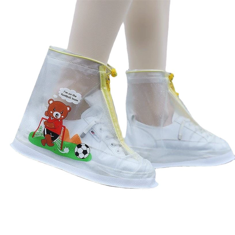 Прямая Продажа с фабрики, детский чехол от дождя на Плоском Каблуке со средней трубкой, прозрачный, нескользящий, износостойкий, утолщенный водонепроницаемый чехол для обуви с розовым узором