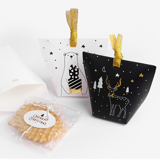 Navidad tarjeta blanca impresión en blanco y negro caja de regalo pequeña caja de regalo dulces caja de papel plegable caja de regalo pequeño paquete