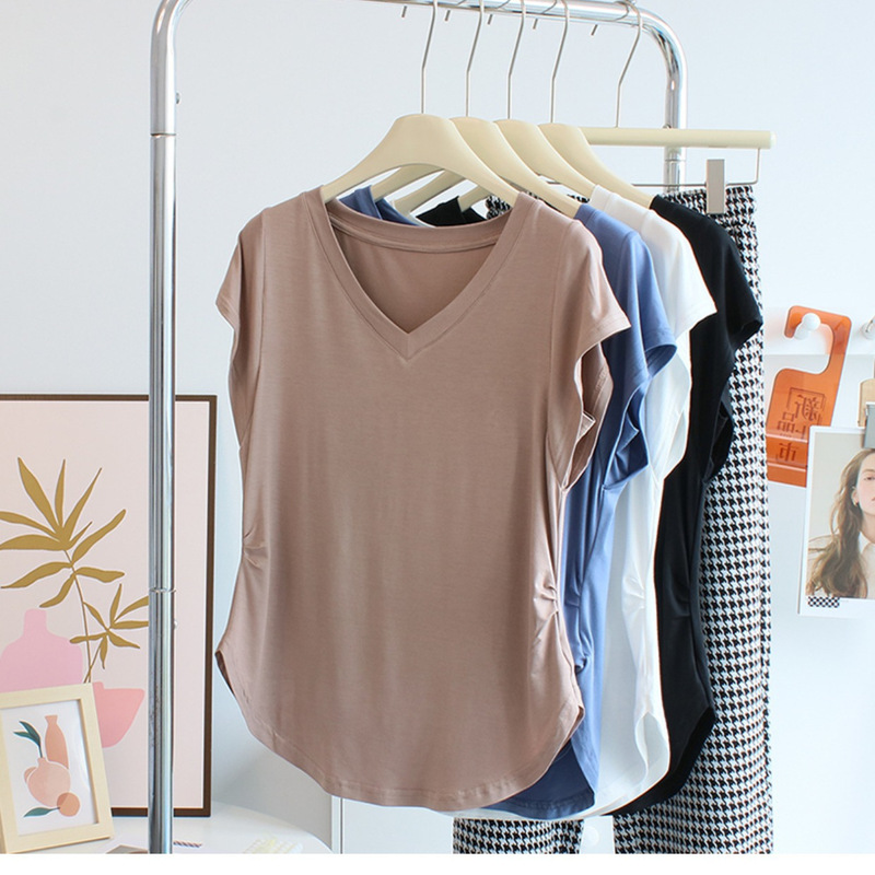 Fashionable Flying Sleeve V-neck Modal T-shirt Women's Anti-walking Slim Dancing Training Yoga Clothes Fitness Sports Top