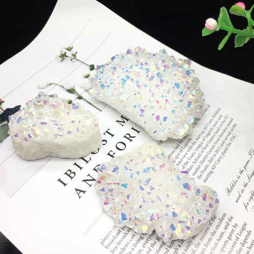 Natural white crystal cluster electroplating colorful crystal raw stone cluster degaussing purification ore office decoration wholesale