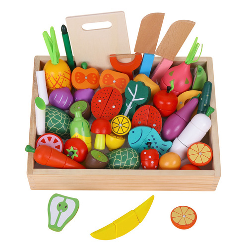 Wooden magnetic children's educational play house toys, simulated fruit cutting game, vegetable cutting fun wholesale