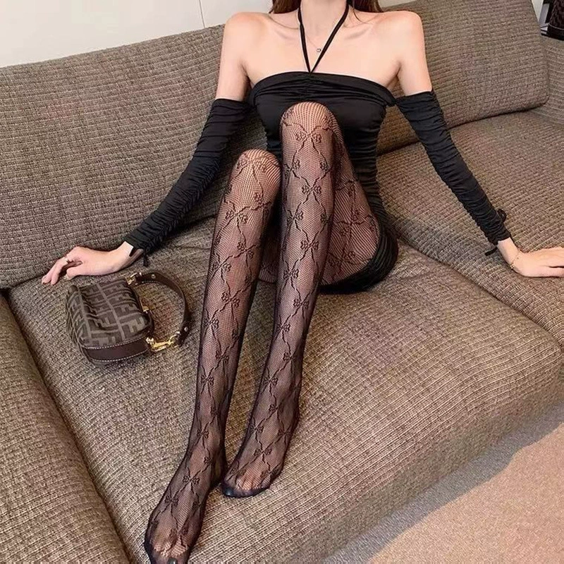 lace retro tights women, lolita style, white base — autumn one size floral pattern