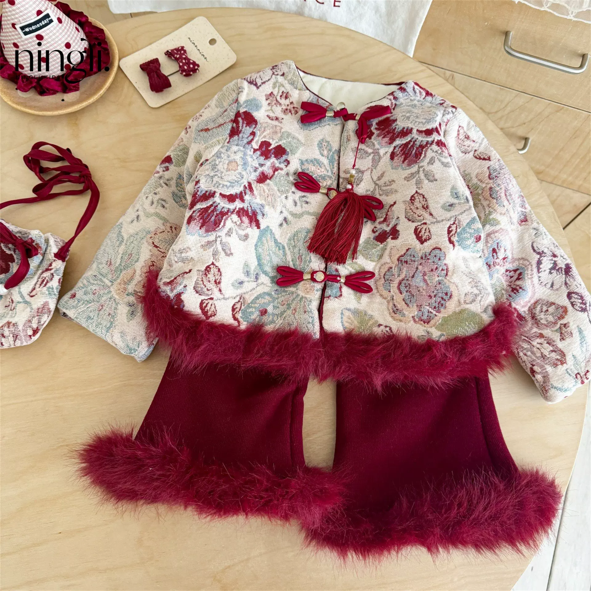 柠里女童国风加厚套装25秋冬新品女宝宝洋气周年唐装汉服两件套潮