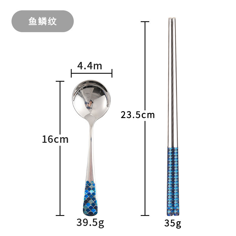 천연 물고기 비늘 스푼 + 23cm 젓가락 * 반투명 가방