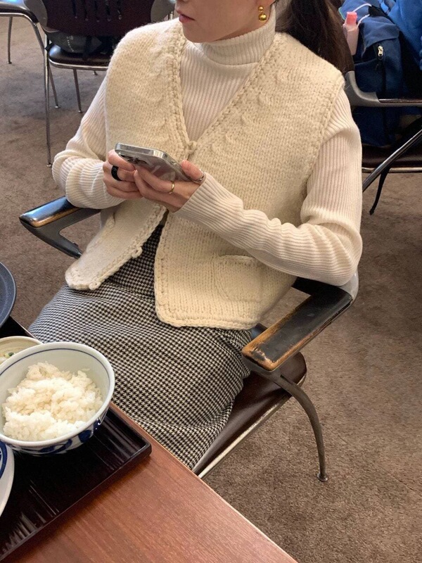现 韩国设计师ler*be美娜家全羊毛手工编织马甲韩系女装针织背心|undefined