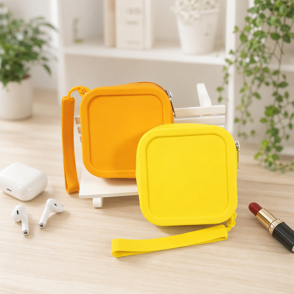 Silicone Small Square Bag for Storing Coins, Lipstick, Bank Cards, Earphones, Zipper Storage Pouch, Key Holder, Ins-Style Small Bag