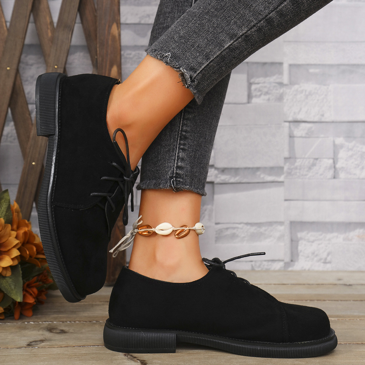 plus Size Women's Lace-Up Low Top Loafers Leopard Print Platform Chunky Heel Autumn Style Export Shoes_voghion.com