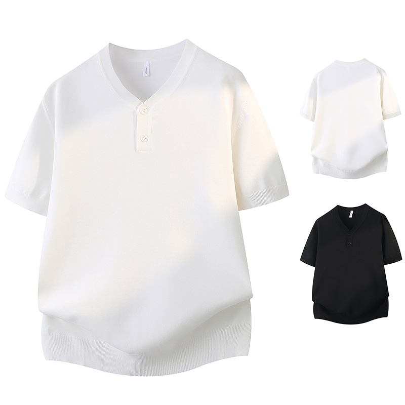 V-collar Henry camiseta de manga corta camiseta de hombre botones viejos negocios delgado hielo verano fábrica transfronteriza al por mayor