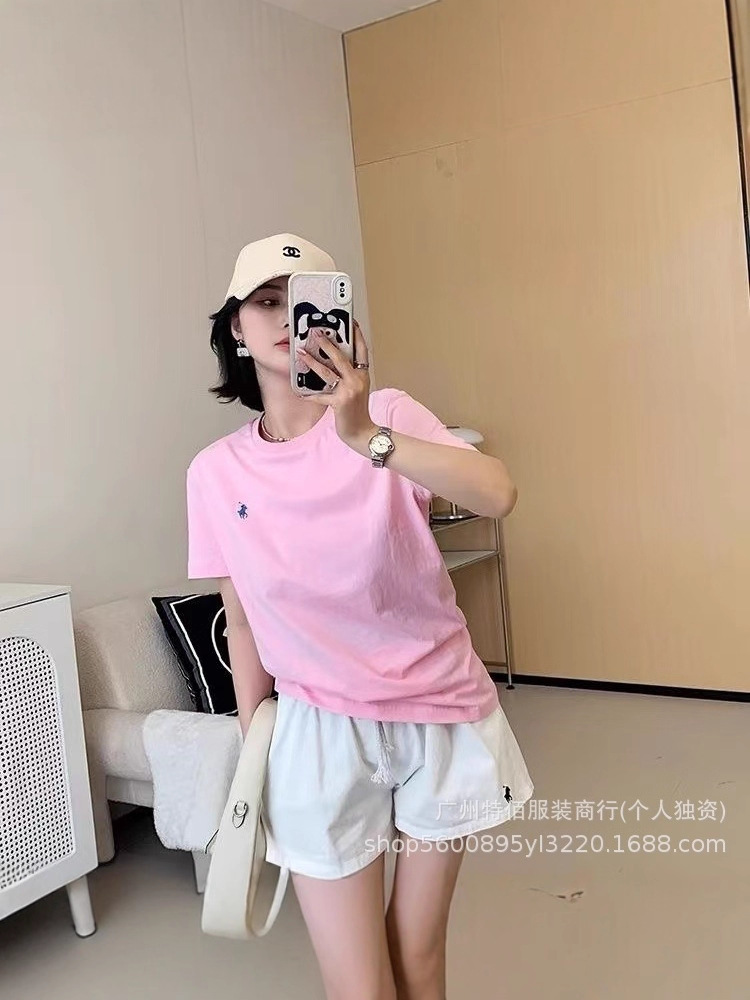 Foreign Trade Ready-Made Pony Embroidered T-Shirt for Men and Women, Round Neck Pure Cotton Short-Sleeved Scan Code Cross-Border R Casual Versatile Half-Sleeve