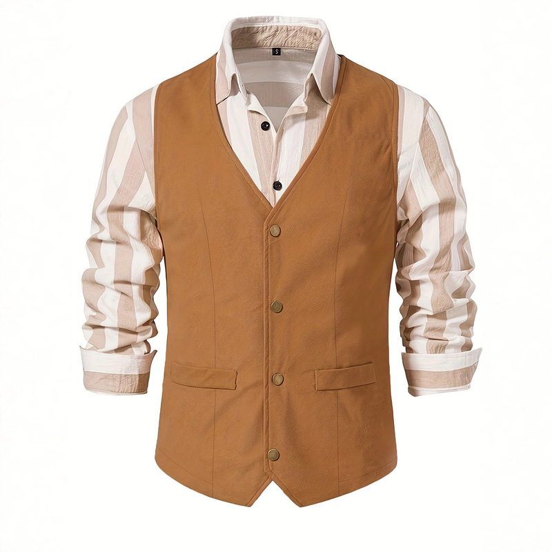 2026 Cross-Border Foreign Trade New Style Western Vest Retro Solid Color Button Summer Medieval Dad Vest for Men