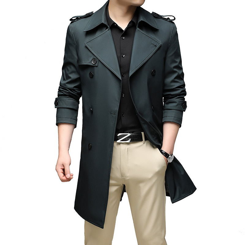 Primavera y otoño de negocios de doble botón abrigo de hombre nuevo estilo coreano suelto moda casual hombre británico chaqueta media larga image 5