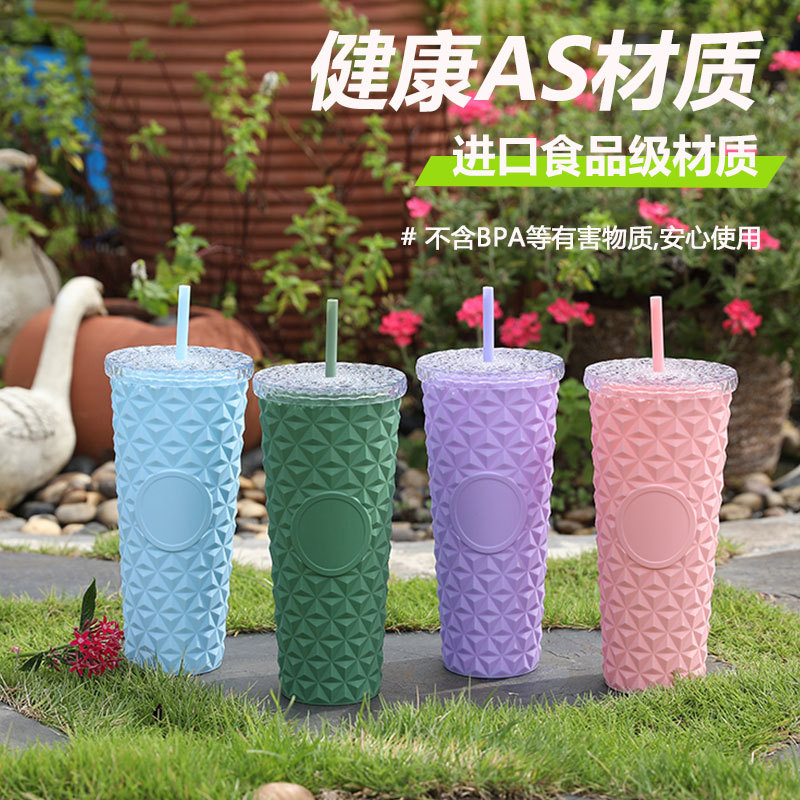 Suministro directo de fábrica AS taza de paja de doble capa taza de agua de plástico de grado alimenticio taza de cristal simple de alto valor de verano de 710ml
