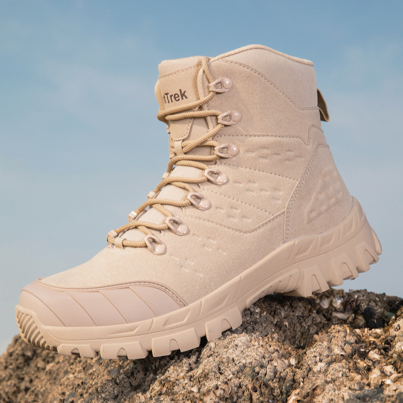 Botas militares de entrenamiento de campo al aire libre de alto tamaño de explosión transfronteriza y zapatos de escalada de entrenamiento al aire libre de terciopelo