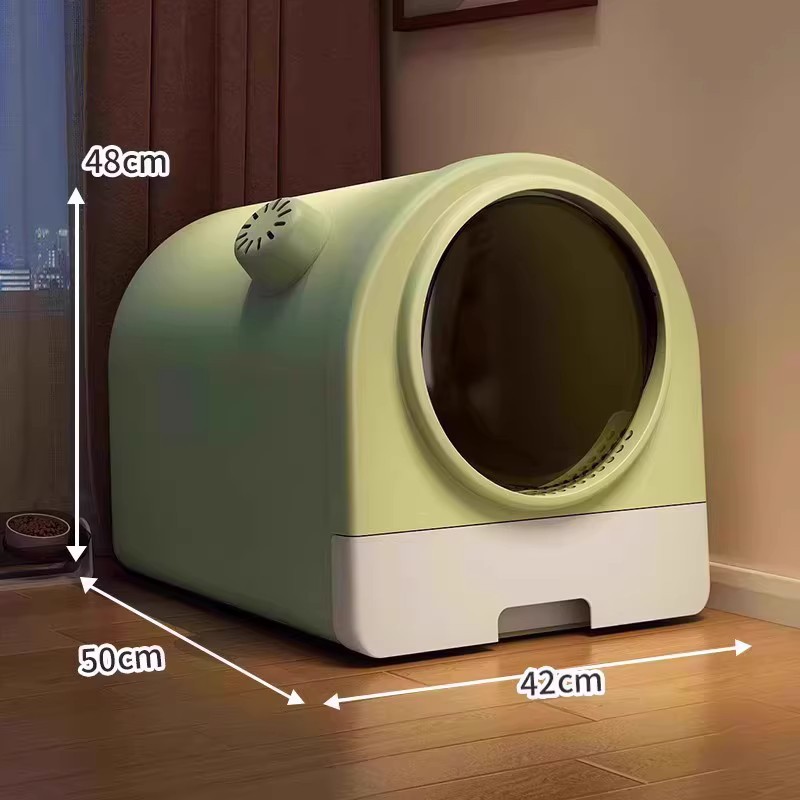 [잔디 녹색 완전 밀폐형 냄새 차단] 고양이 배변 국자 포함