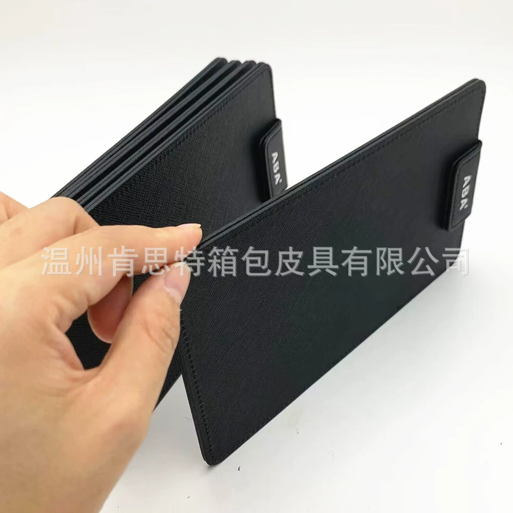 Производство горячего серебряного логотипа с черным крестообразным узором из искусственной кожи с твердой поверхностью, зажим для купюр, кожаная папка с одной зажимом и магнитной пряжкой