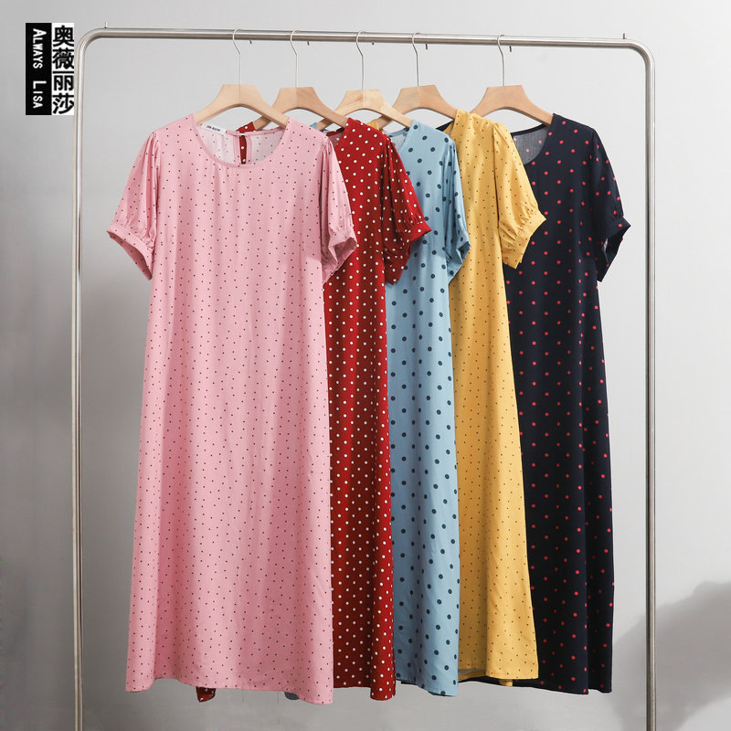 여름 코튼 실크 드레스 여성의 얇은 인공 코튼 기질 중간 길이 느슨한 홈 해변 휴가 해변 드레스