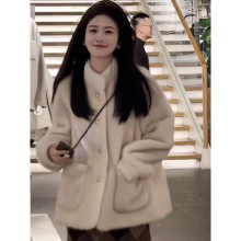 杏色兔貂顺毛面料加厚保暖外套女秋冬款爆款小个子高级感短款上衣