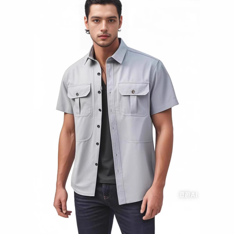 Cross-Border Summer New Quick-Drying Workwear Casual Versatile Short-Sleeved Shirt Thin Loose Men's Half-Sleeved Ice Silk