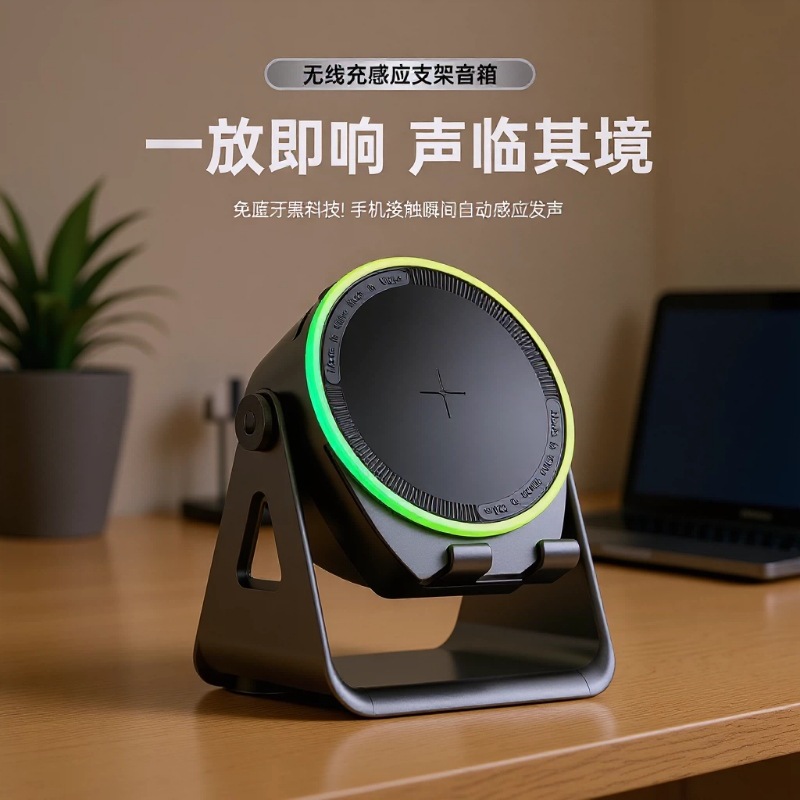 ZJ08创意感应蓝牙音箱无线充手机支架蓝牙音响RGB彩灯旋转多功能