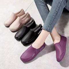 春と秋のファッション浅口雨靴女性防水滑り止め平底雨靴女性四季耐摩耗洗車キッチン作業ゴム靴