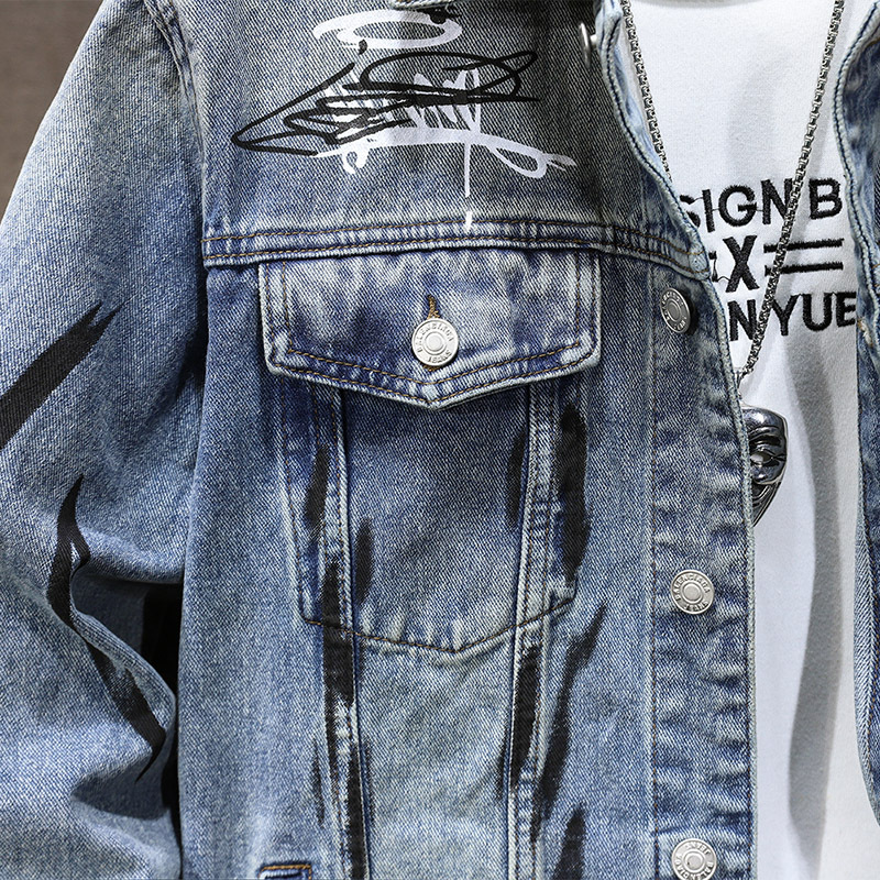 Men's Clothing new versatile men's jackets spring and autumn high end trendy brand graffiti print fitted denim jacket for men_voghion.com