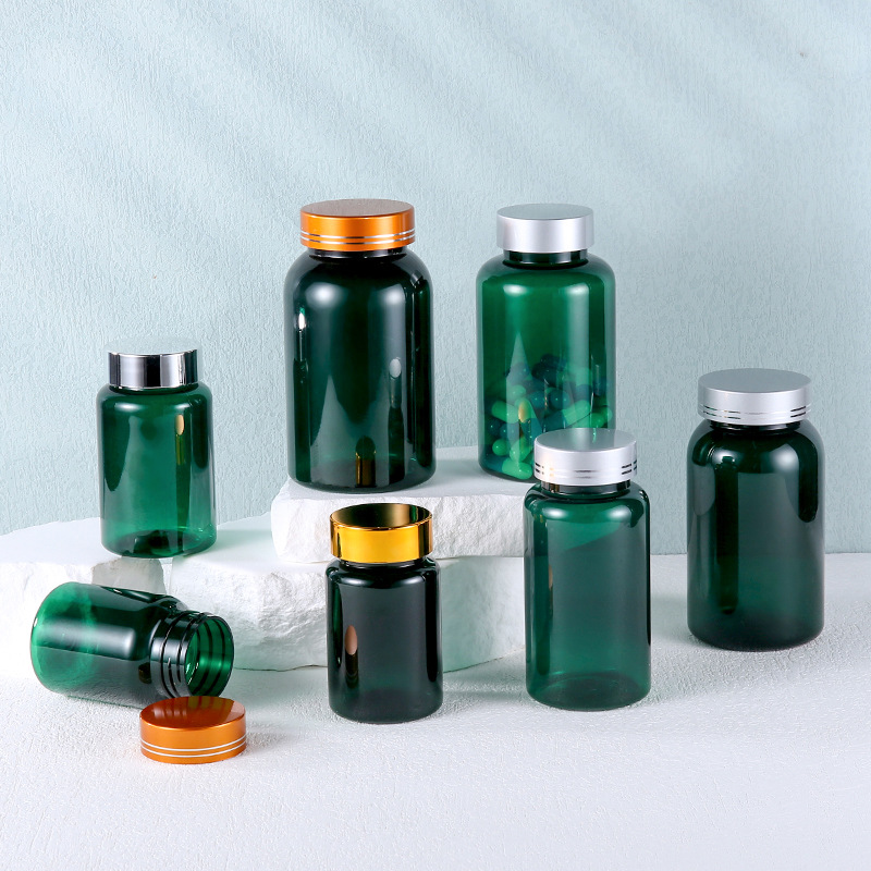 Botella de medicina verde de grado alimenticio botella vacía botella de productos de salud PET botella de cápsula botella de aceite de pescado botella de alta calidad