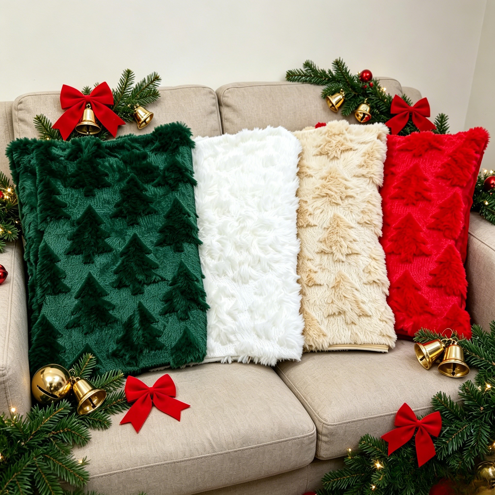 Amazon Weihnachts-Kissenbezug gesteppt kreativ Feiertagsatmosphäre Plüsch-Dekokissen Wohnzimmer Sofa Schlafzimmer Rückenkissen