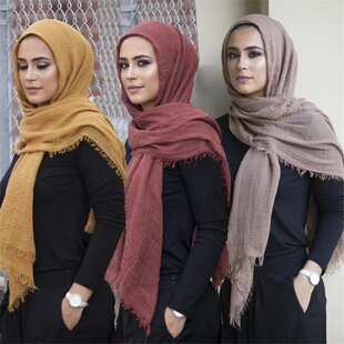 Cross-border shawl cotton and linen scarf spring and autumn new natural wrinkled turban crepe scarf scarf wholesale