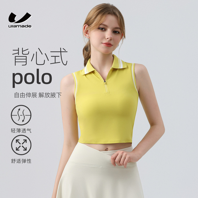 Yoga Wear Sleeveless Sports Polo Shirt Women's Autum Tennis Wear Vest Quick-Drying Top Fitness Running Badminton
