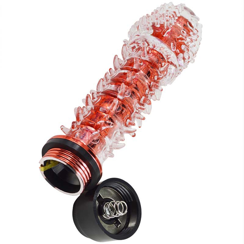 Crystal Spiked Vibrating Masturbator, TPE Textured Sleeve, Purple, Manual Control — detail image 6