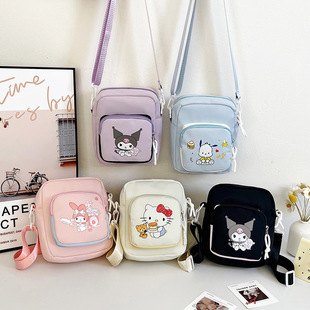 Cute small square bag for Japanese girls, versatile cross-body bag for students, portable storage, cartoon print, small shoulder backpack