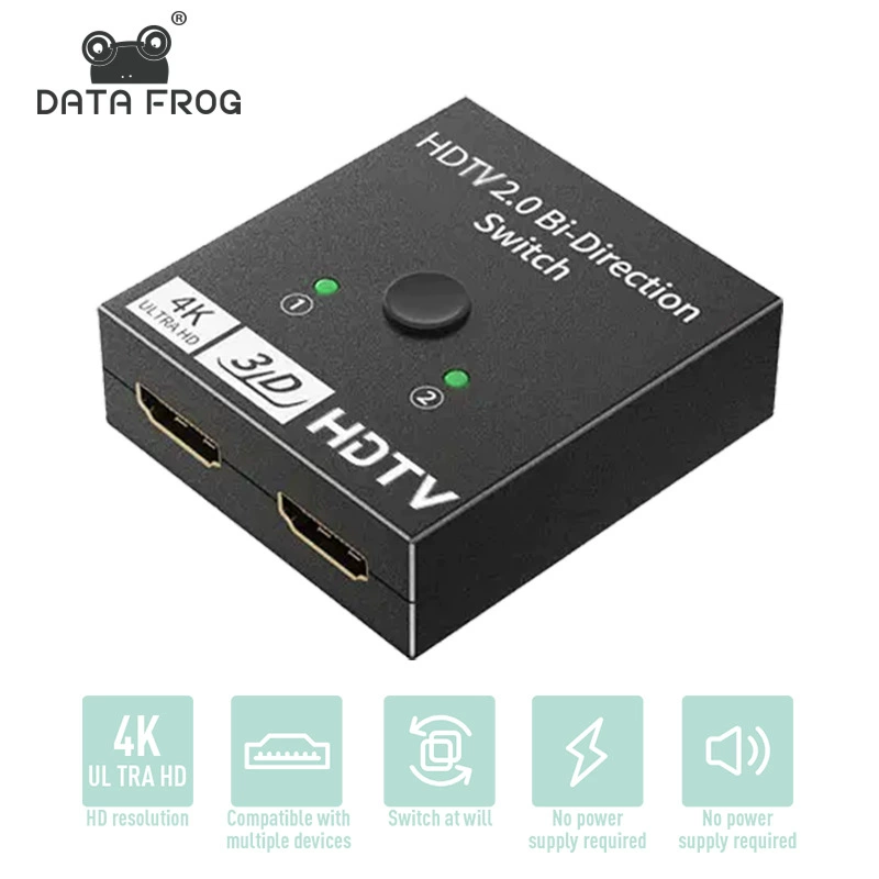 HDMI переключатель 2 в 1 HDMI 2.0 двухканальный переключатель 4*2K распределительное устройство, два входа