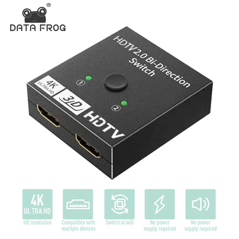 HDMI переключатель 2 в 1 HDMI 2.0 двухканальный переключатель 4*2K распределительное устройство, два входа
