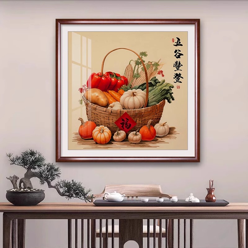 Five Grain Fengdeng Restaurant Decorative Painting New Chinese Style Meaning Good Baicai Hanging Painting Home Corridor Hallway Murals Five Cattle Drawing