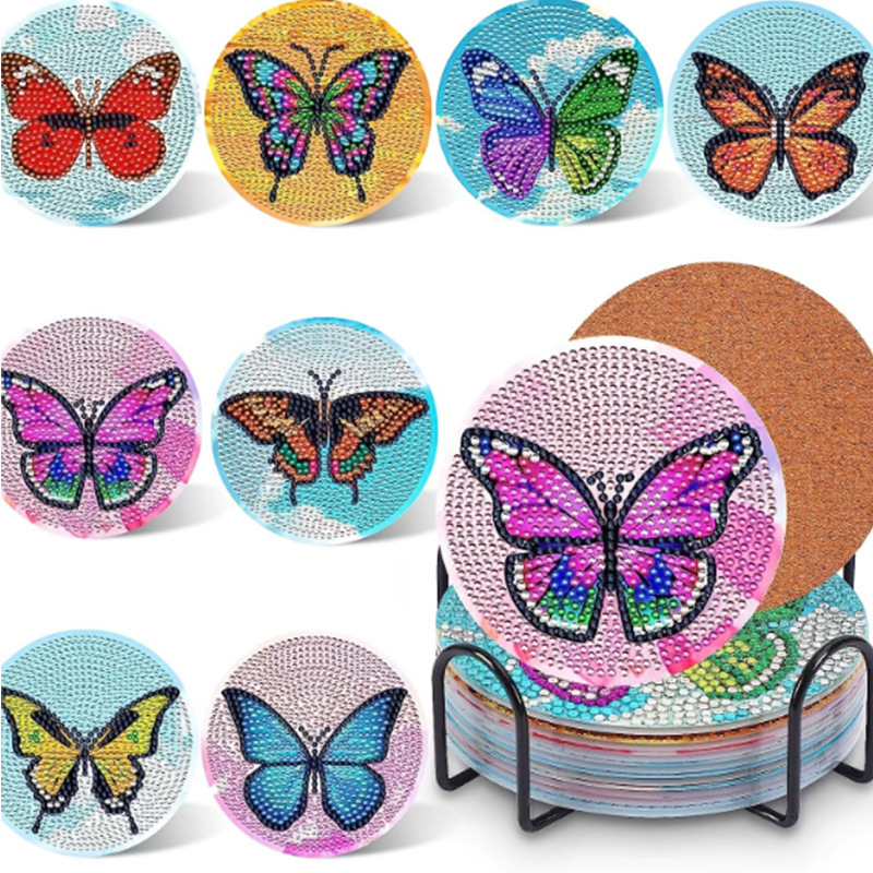 Personalizada taza de pintura de diamante transfronteriza almohadilla de taza de diamante redonda almohadilla mandala perimetral de pintura de diamante DIY