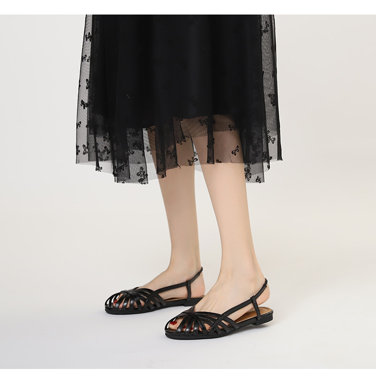 Shiny Orange Roman-style Flat Sandals With Cross Straps, Open Toe, Back Strap, Versatile For Commuting, Women's Shoes_desvips.com