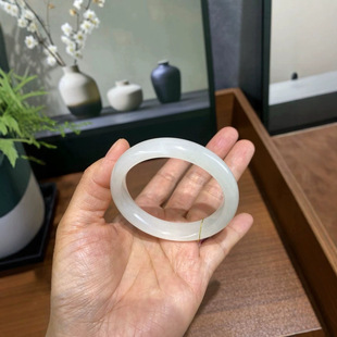 Jin Yutang Xinjiang Hotan Jade White Ice Sheet White Jade Bracelet with No Cracking 53.5 Width 12 Weight 41.6g
