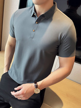 直播代理男士2024夏季新款polo衫 高弹力薄款华夫格休闲体恤上衣