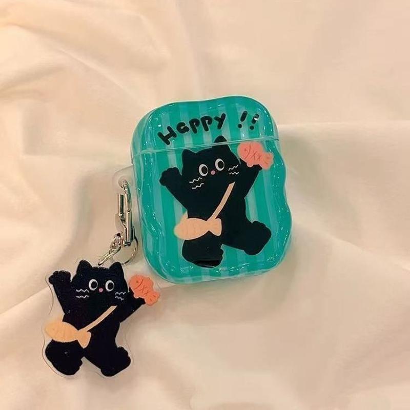 Pequeño pez gato negro para airpods 4 generación estuche de protección bluetooth airpodspro3 auriculares huaqiangbei 5 generación image 1