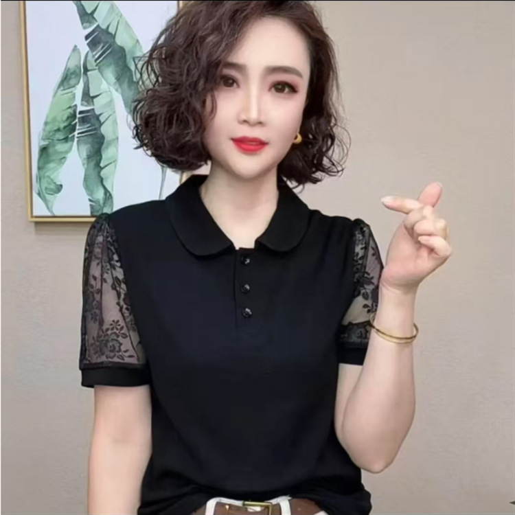 A generation of live explosions 2025 summer fashion foreign-style loose age-reducing sleeve hollow lace short sleeve T-shirt
