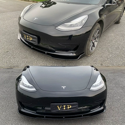 Suitable for Tesla Model 3 Modified Rear Lip, Front Lip and Rear Wing Air Knife Appearance Modification Accessories Bright Black Carbon Fiber (Big Surrounded) - front-lip-bright-black