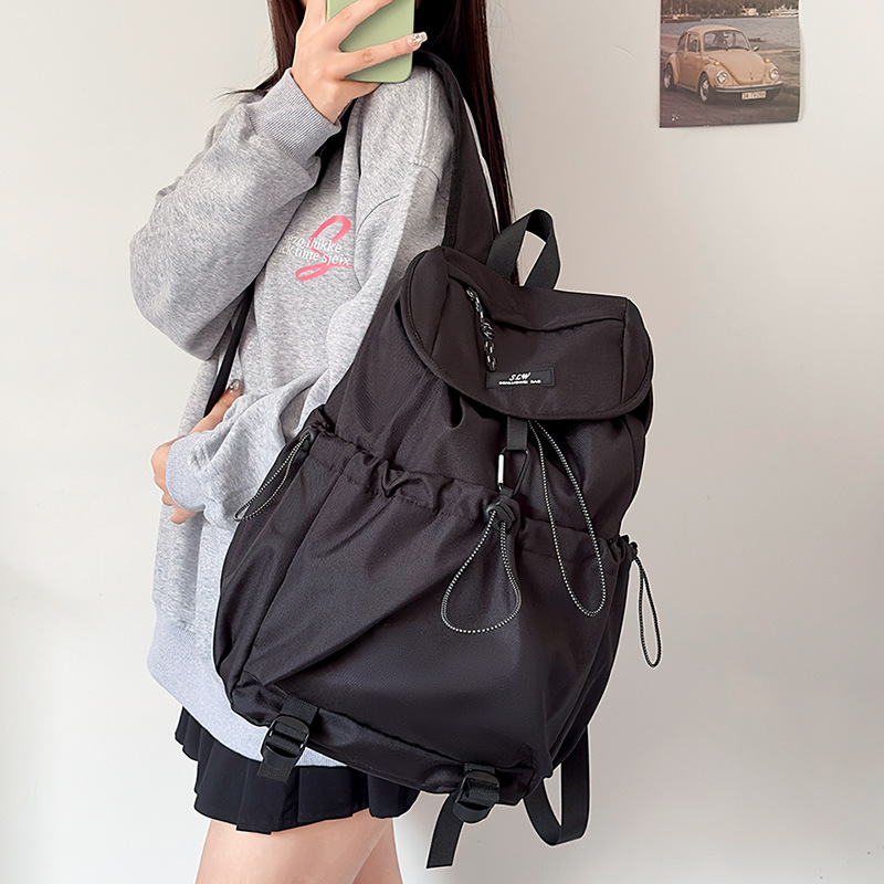 Mochila para estudiantes universitarios para mujer 2024 nueva mochila con cordón de color sólido para viajes de gran capacidad para estudiantes de secundaria