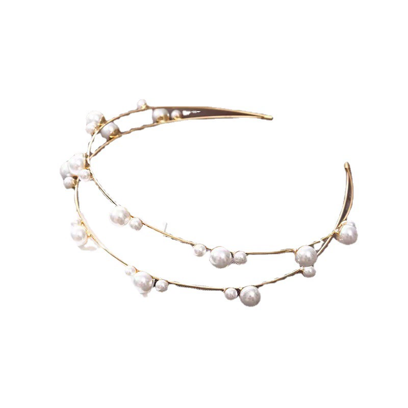 (Cross-border trading), double-layer fashionable headband pearl, double row retro hair accessory for bride, Korean style, simple and elegant design