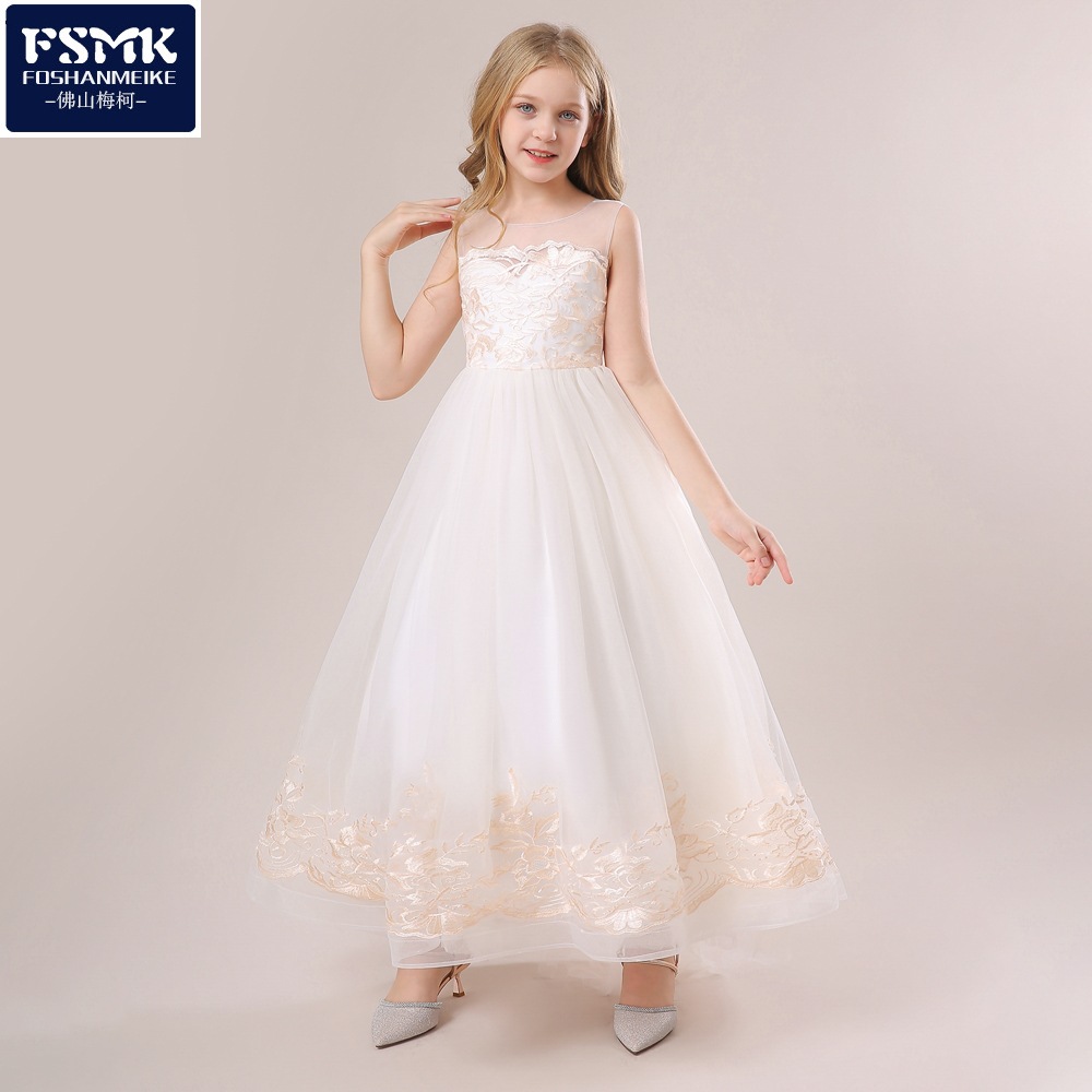 Vestido para niños Comercio exterior transfronterizo ropa para niños Niña de flores vestido de anfitrión vestido de princesa trailing de piano vestido de noche de niña