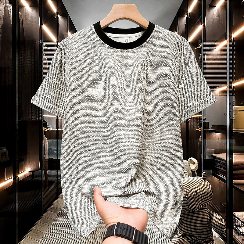 Self-Designed Jacquard Fabric T588 Batch 28 Black Gray M-3Xl T-Shirt Without Hood Regular Style Other Regular Styles