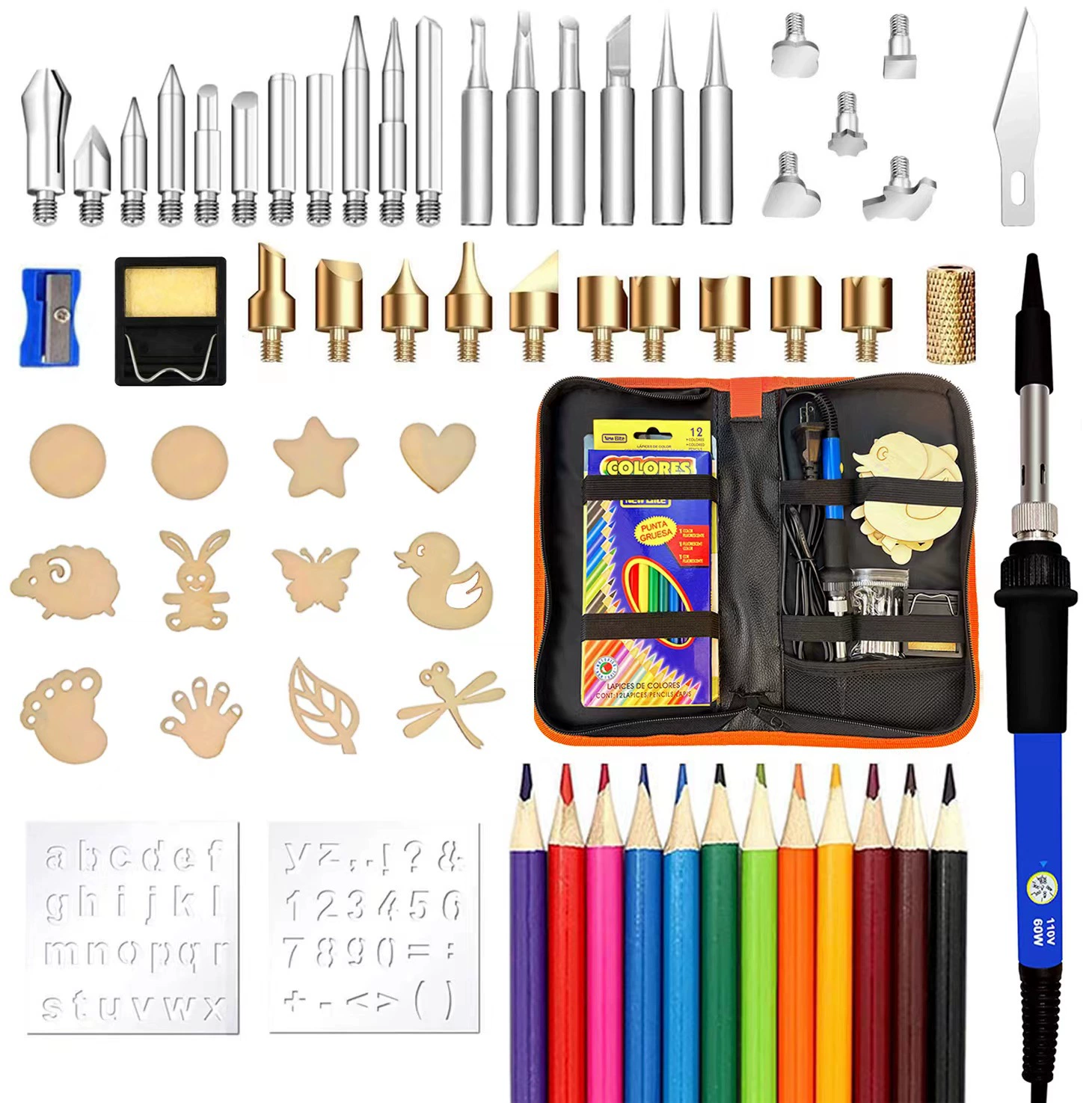 Трансграничные 40 штук пирографии, электрический утюг, костюм, гравировка, сварочные инструменты для горячего тиснения с цветным свинцом, окраска, регулирующая температуру, электрический утюг