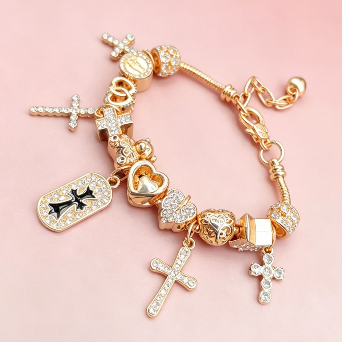 Panjia pulsera cruzada transfronteriza explosión pulsera diamante de diamante de amor oso hoja pentacular joyas de moda image 3