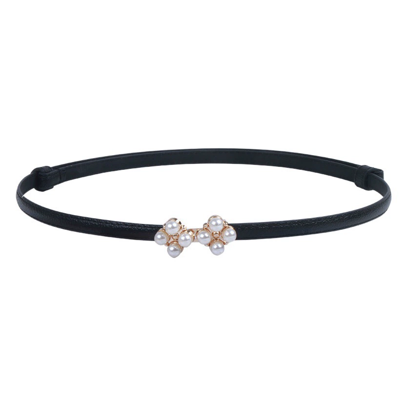 Женский пояс с жемчужной пряжкой, эластичный тонкий черный ремень, декоративное платье, пояс для девочек